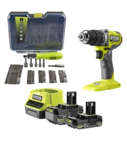 Kit trapano a percussione a batteria ryobi "rpd18bl1-2c42ta59" con set 59 accessori 2 batterie 18v 2ah 4ah e caricabatterie