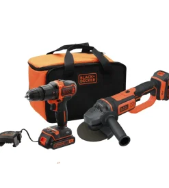 Kit trapano avvitatore e smerigliatrice black & decker con batterie al litio.