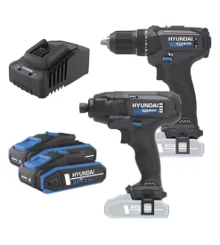 Kit trapano avvitatore e avvitatore a impulsi a batteria hyundai 2 batterie 20v 2ah e caricabatterie - cod. 25852