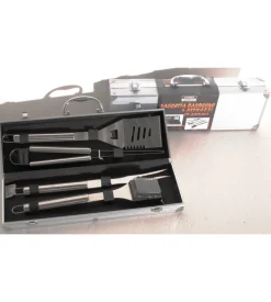 Kit valigetta con 4 attrezzi per barbecue in acciaio