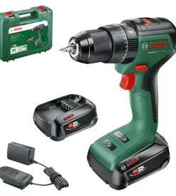 Kit valigetta trapano a percussione a batteria bosch "universal impact" caricabatterie e 2 batterie 18v 2ah