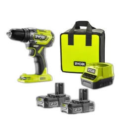 Kit valigetta trapano avvitatore a percussione a batteria ryobi "r18pd5-220s" 2 batterie 18v 2ah e caricabatterie