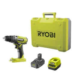 Kit valigetta trapano avvitatore a percussione a batteria ryobi "r18pd2-120b" 18v 2ah e caricabatterie
