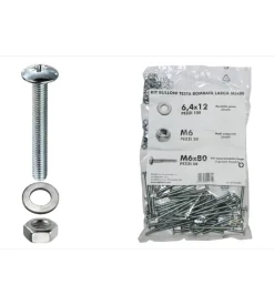Kit viti testa bombata larga ø 6 x 80 + dadi + rondelle - 200 pz.