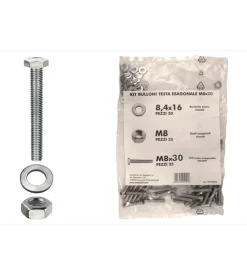 Kit viti testa esagonale m8 x 30 + dadi + rondelle - 200 pz.