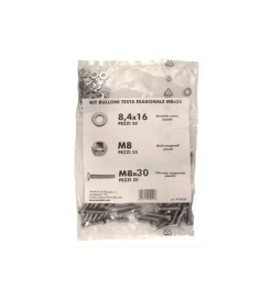 Kit viti testa esagonale m8 x 30 + dadi + rondelle - 200 pz.