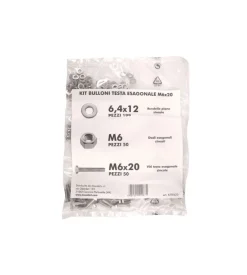 Kit viti testa esagonale m6 x 20 + dadi + rondelle - 200 pz.