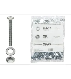Kit viti testa esagonale m8 x 20 + dadi + rondelle - 200 pz.
