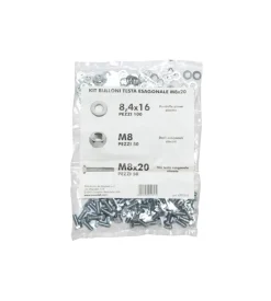 Kit viti testa esagonale m8 x 20 + dadi + rondelle - 200 pz.