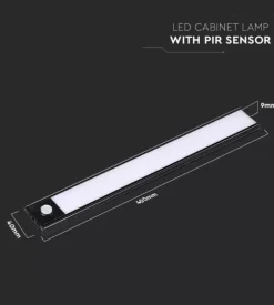 Lampada a led da armadio ricaricabile con sensore pir nera, 3000k