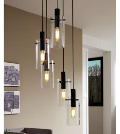 Lampada a sospensione "montefino" vetro e metallo, 5x60w