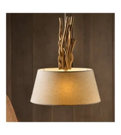 Lampada a sospensione "woody" legno e stoffa, e27