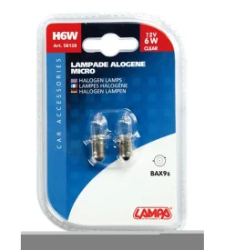 Lampada alogena micro 12v - h6w - 6w - bax9s - 2 pz  - d/blister  58128