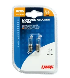 Lampada alogena micro 12v - h21w - 21w - bay9s - 2 pz  - d/blister  58121