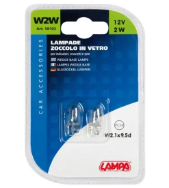 Lampada con zoccolo vetro 12v - w2w - 2w - w2,1x9,5d - 2 pz  - d/blister  58102