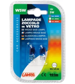 Lampada con zoccolo vetro - (w5w) - 5w - w2,1x9,5d - 2 pz  - d/blister - blu  58360