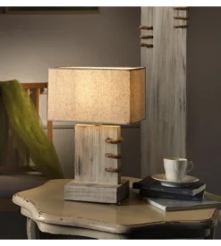 Lampada da tavolo "gea" legno e corda, e27