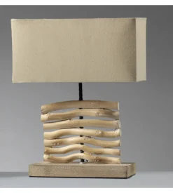 Lampada da tavolo "marica" in legno e stoffa, e27