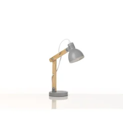 Lampada da tavolo "nora" in legno e metallo grigio, e14