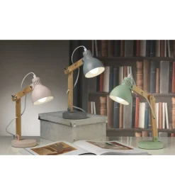 Lampada da tavolo "nora" in legno e metallo grigio, e14