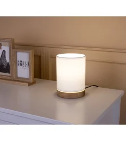Lampada da tavolo onli "kamo" legno e tessuto, e27