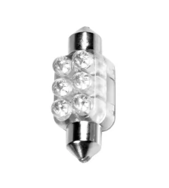 Lampada siluro 6 led 12v - 13x35 mm - sv8,5-8 - 1 pz  - scatola - bianco  58429
