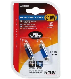 Lampada siluro blue dyed glass 12v - (c10w) - 11x35 mm - 10w - sv8,5-8 - 2 pz  - blister  58367