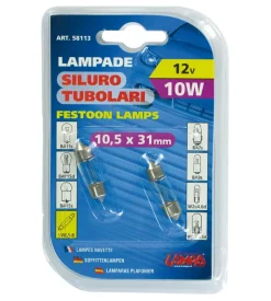 Lampada siluro 12v - 11x31 mm - 10w - sv8,5-8 - 2 pz  - d/blister  58113