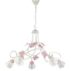 Lampadario 5 luci "butterly" bianco e rosa, e14