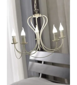 Lampadario 5 luci "candela" in metallo avorio, e14