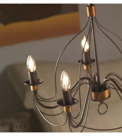 Lampadario a 5 luci "fiamma" marrone, e14