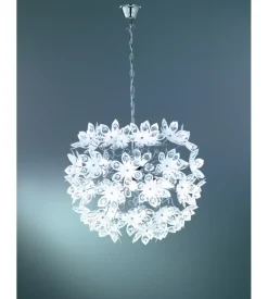 Lampadario "blowball" con fiori trasparenti diametro 50 cm
