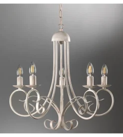 Lampadario "pompei" 5 luci in metallo color avorio, e14