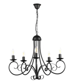 Lampadario "pompei" 5 luci in metallo nero, e14