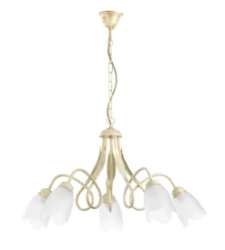 Lampadario "shabby" 5 luci metallo color avorio, e14