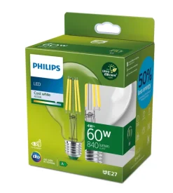 Lampadina a led philips "globo" trasparente luce naturale 60w 2700k, e27