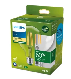 Lampadina a led philips trasparente luce calda 60w 2700k, e27