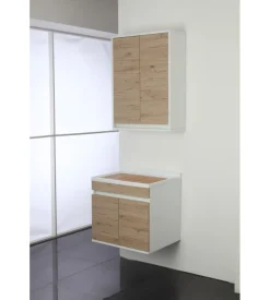 Lavatoio sospeso bianco e rovere, 60x50x61 cm