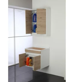 Lavatoio sospeso bianco e rovere, 60x50x61 cm