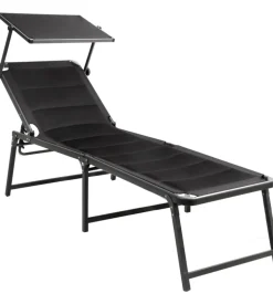 Lettino prensisole reclinabile con tettuccio brunner "aravelhigh duna 3d" in alluminio e poliestere nero 198x64x48/103 cm