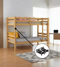 Letto a castello "marsiglia" in pino massello miele 202x98x150 cm