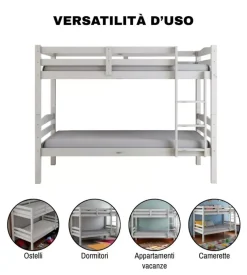 Letto a castello "marsiglia" in pino massello bianco 202x98x150 cm