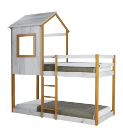 Letto a castello per ragazzi bellahome "lille" in pino massello con soppalco a casetta 200,5x111x215 cm