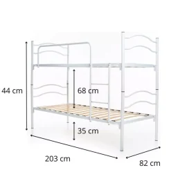 Letto a castello singolo scomponibile somnus in metallo bianco 203x145,5x83 cm