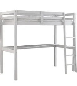 Letto a soppalco con scrivania "nizza" in pino massello bianco laccato 202x98x176 cm
