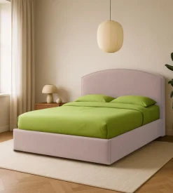 Letto matrimoniale contenitore "moon" in tessuto rosa 160x190 cm