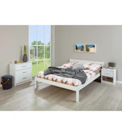 Letto matrimoniale in legno di pino massello bianco 140x200 cm