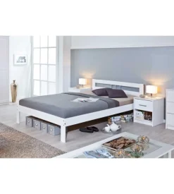 Letto matrimoniale in pino bianco 140x200 cm