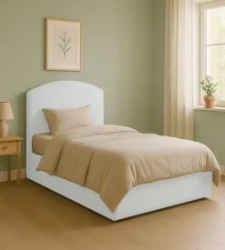 Letto piazza e mezza contenitore "moon" in ecopelle bianco 120x190 cm