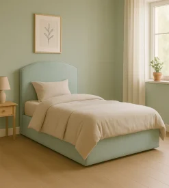 Letto piazza e mezza contenitore "moon" in tessuto celeste 120x190 cm